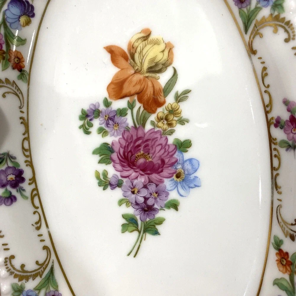Vintage Schumann Bavarian porcelain relish dish oval floral colorful display